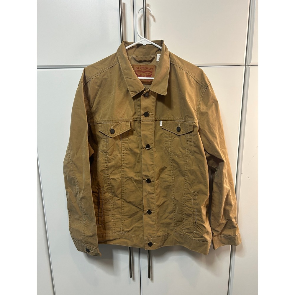 Levis Mens XXL Tan Canvas Trucker Jacket Button Front Workwear Coat Brown